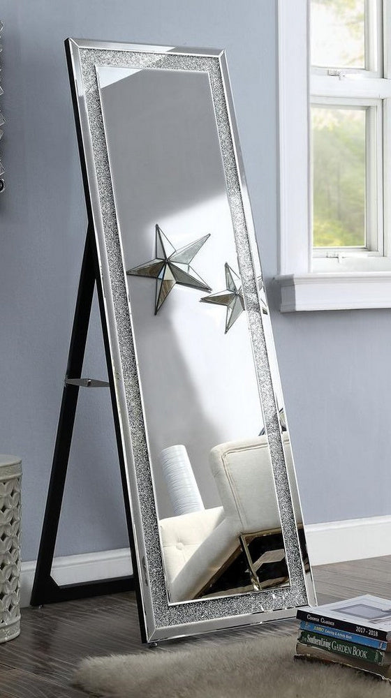 Nowles Silver Floor Accent Mirror with Faux Stones Inlay