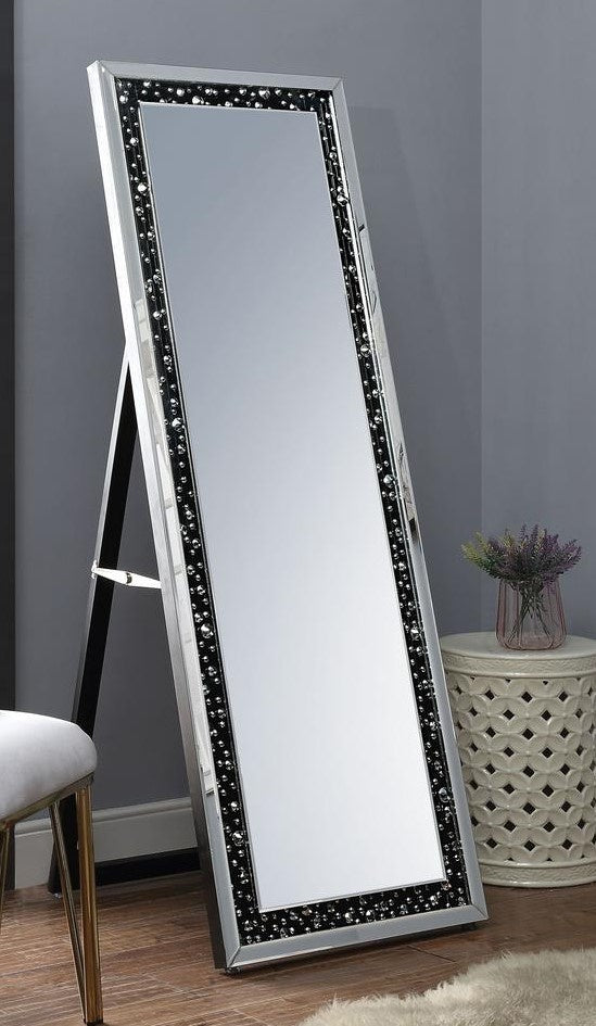 Noor Silver Floor Accent Mirror with Faux Gemstones Inlay