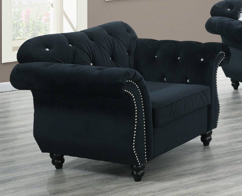 Raquel Black Velvet Button Tufted Chair