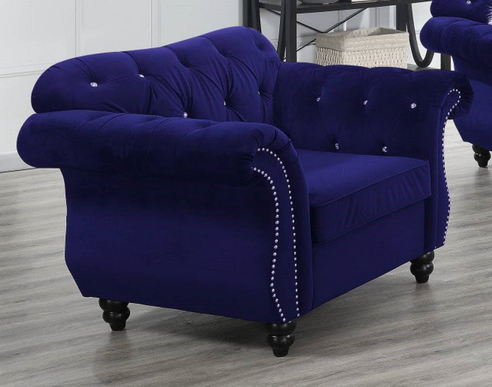 Raquel Indigo Velvet Button Tufted Chair