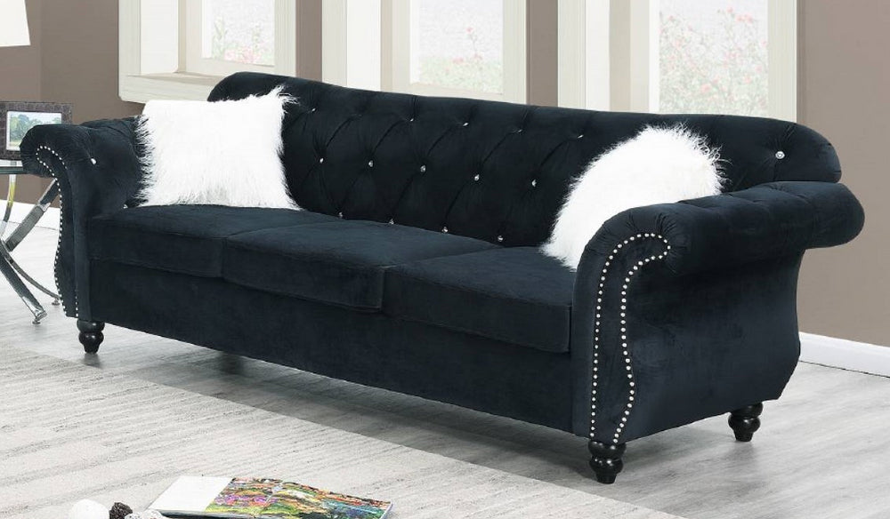 Raquel Black Velvet Button Tufted Sofa