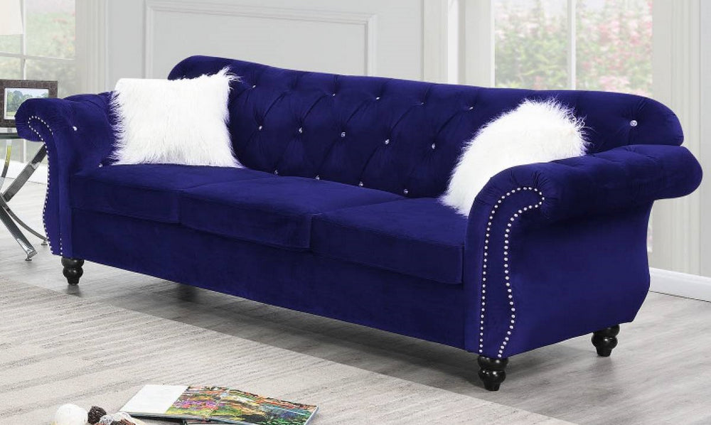 Raquel Indigo Velvet Button Tufted Sofa