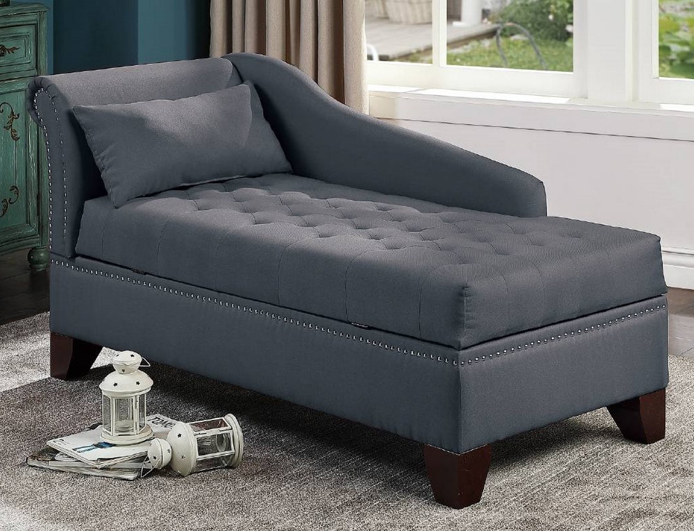 Lillia Slate Black Fabric Tufted Chaise Lounge with Storage