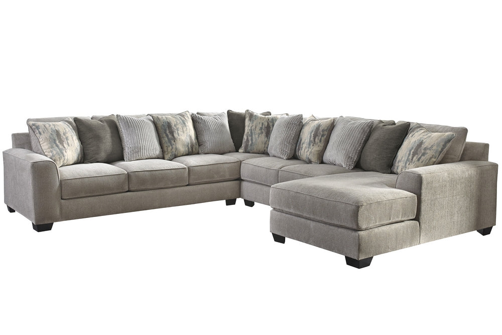 Ardsley 4-Pc Pewter Chenille Fabric RAF Sectional Sofa