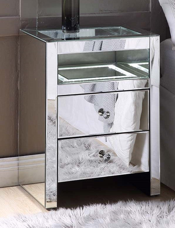 Malish Mirrored 2-Drawer Accent Table with LED Touch Light