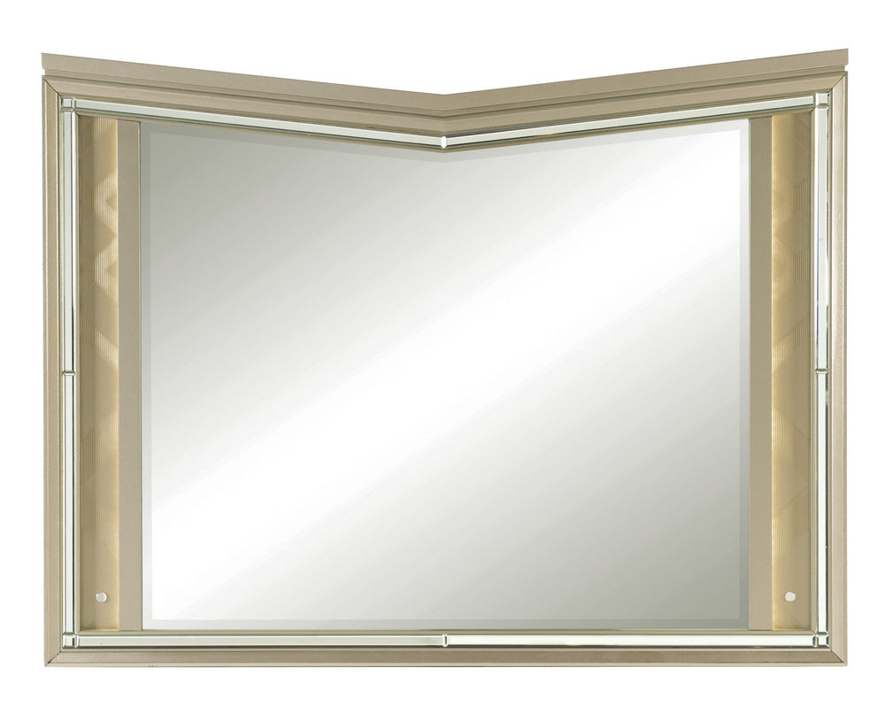 Bijou Champagne Metallic Wood Dresser Mirror with LED