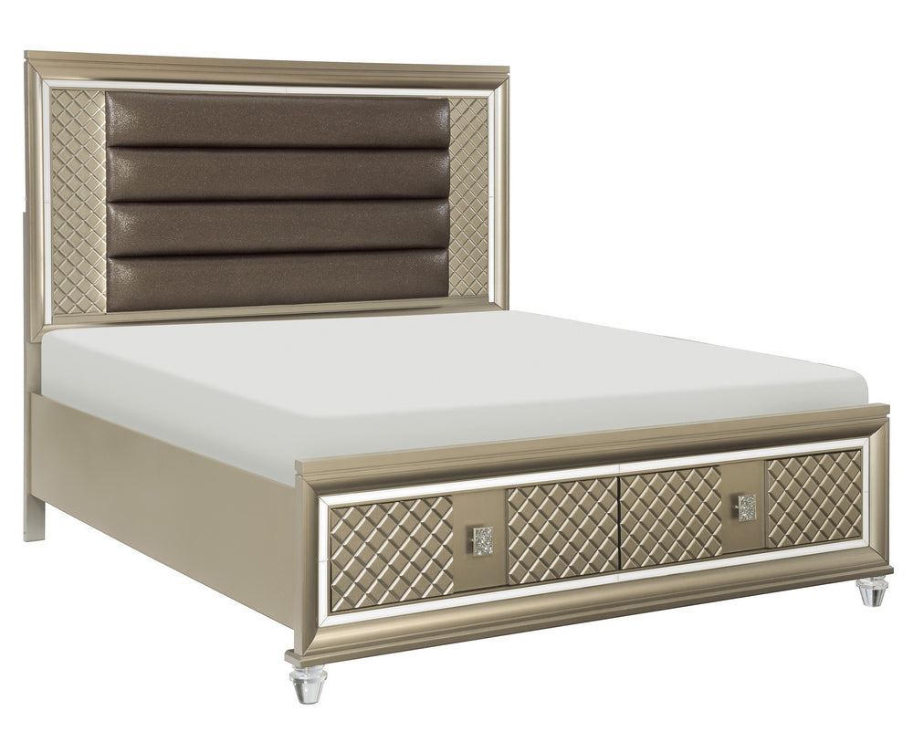 Loudon Champagne Metallic Wood Cal King Bed w/ Storage