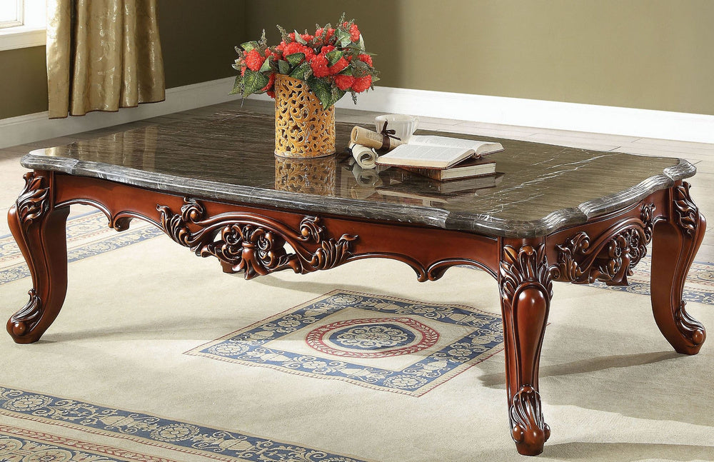 Eustoma Dark Brown Marble/Walnut Wood Coffee Table