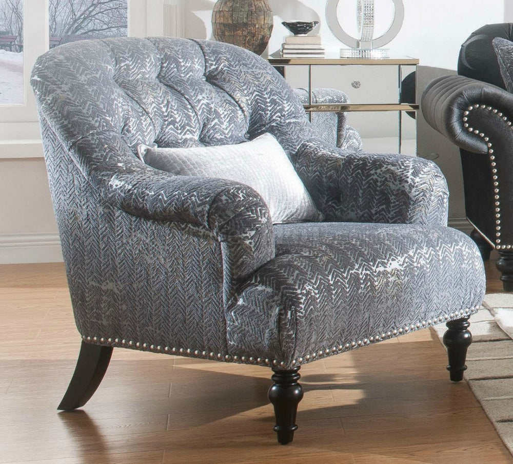 Gaura Gray Patterned Fabric Chair with Rolled Armrest