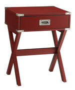 Babs Red Wood End Table with Drawer & X-Shape Base