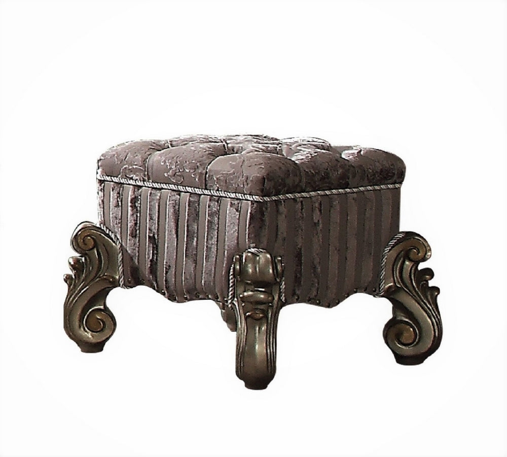 Versailles Antique Platinum Fabric/Wood Vanity Stool