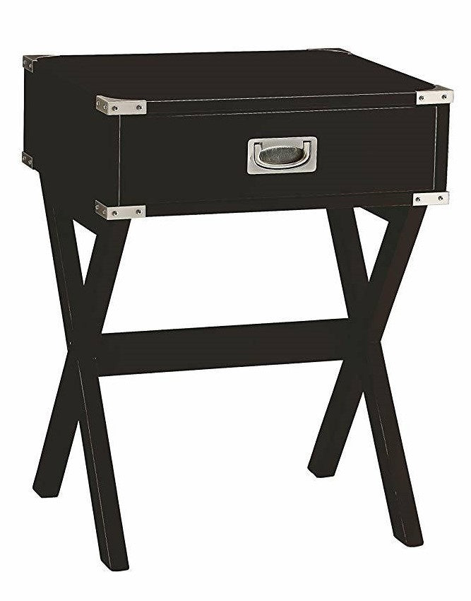 Babs Black Wood End Table with Drawer & X-Shape Base