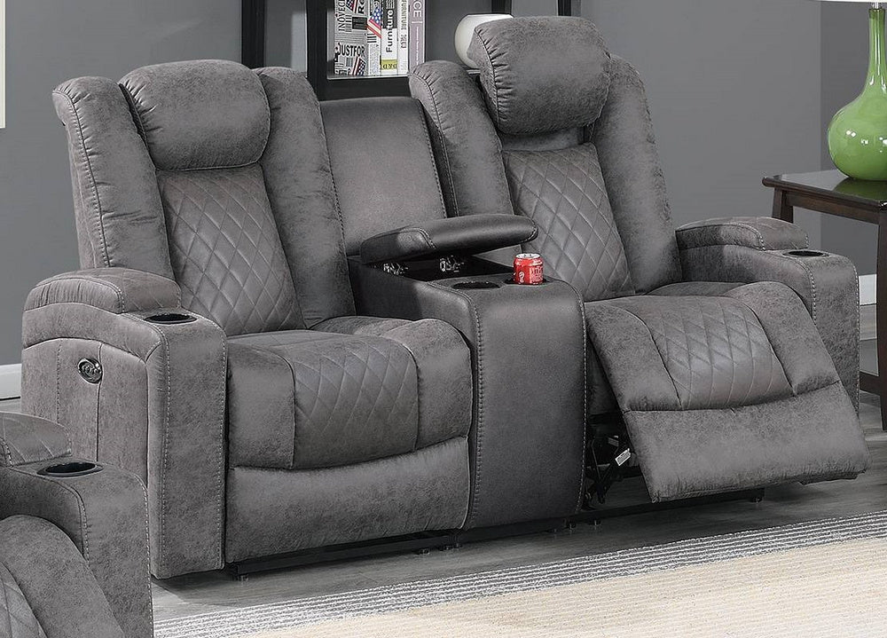 Allyson Antique Grey Leatherette Power Recliner Loveseat