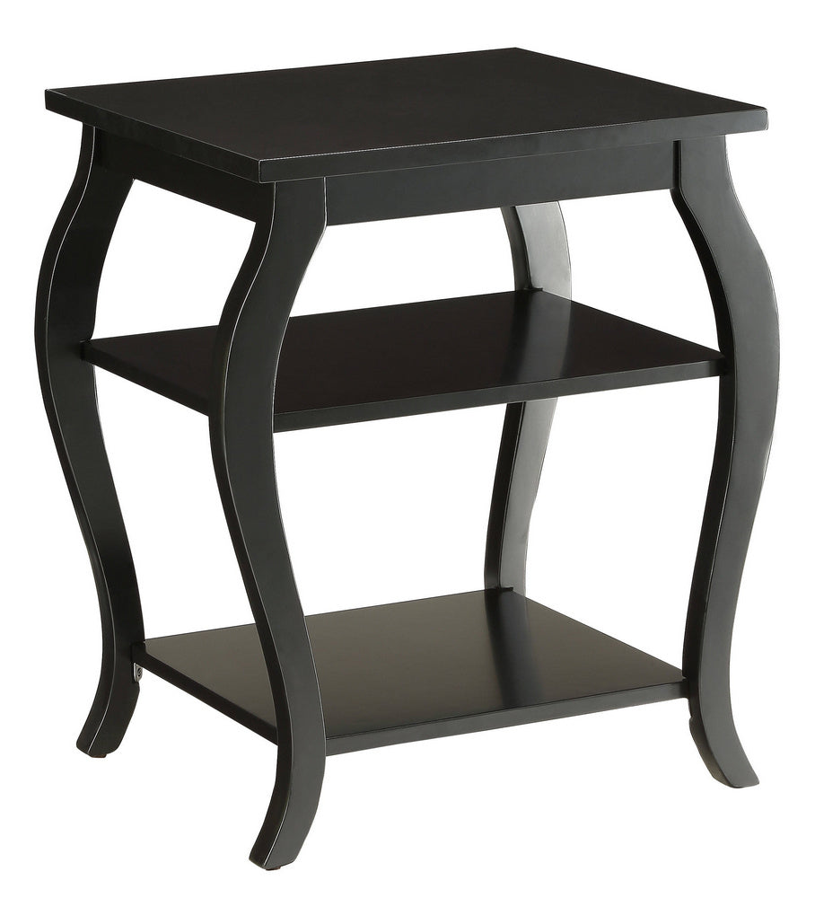 Becci Black Wood Square End Table with 2 Open Shelves