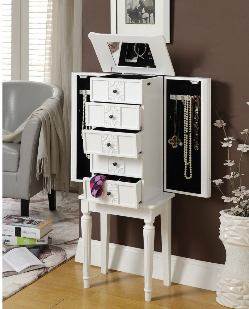 Tammy White Wood Jewelry Armoire with Mirror & Jewelry Storage