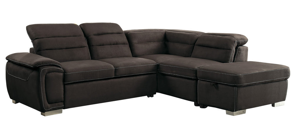 Platina 3-Pc Chocolate RAF Sectional with Pull-Out Bed