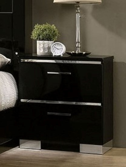 Carlie Black Wood 2-Drawers Nightstand