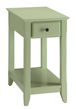 Bertie Light Green Wood Side Table with Drawer & Open Shelf