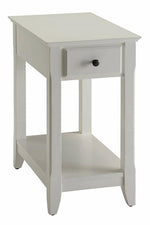 Bertie White Wood Side Table with Drawer & Open Shelf