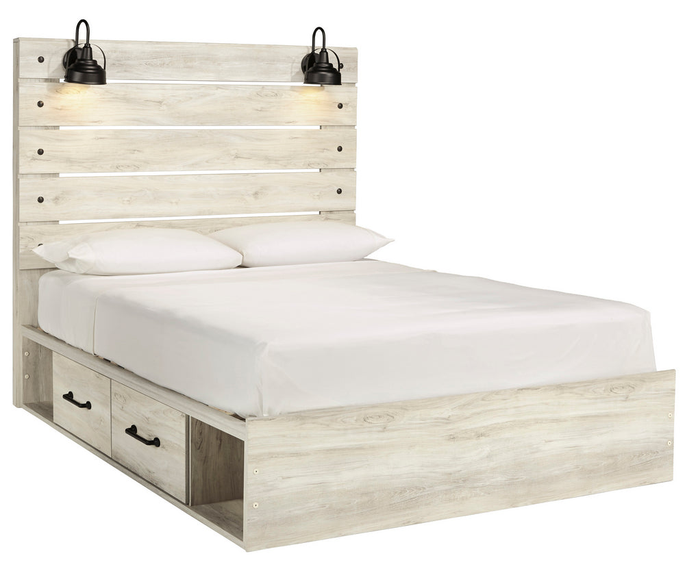 Cambeck Whitewash Wood Queen Bed with 4 Storage Drawers