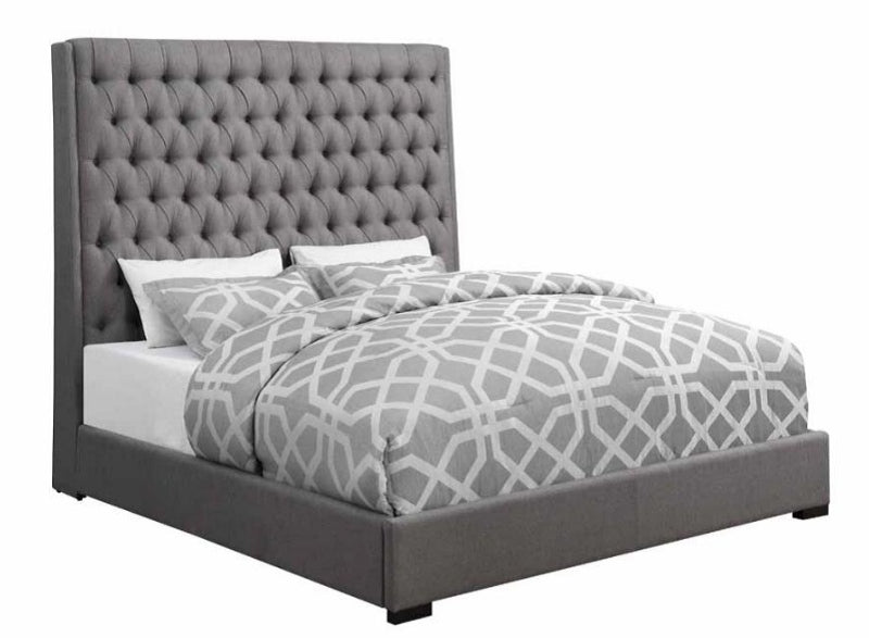 Camille Grey Fabric King Bed with Extra Tall Headboard