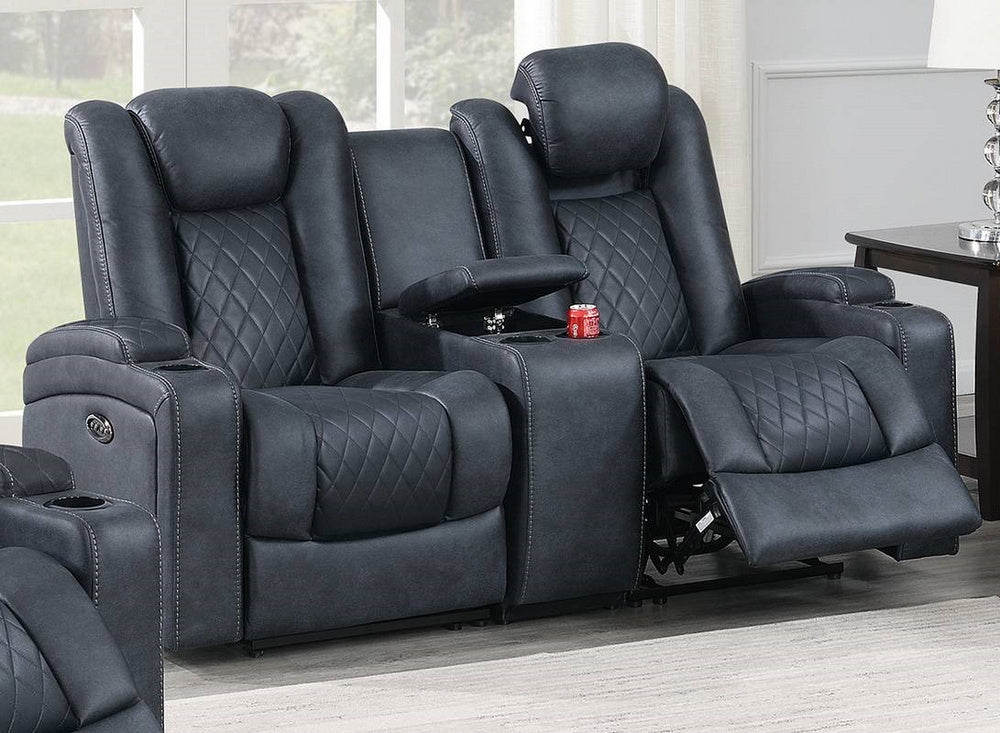 Allyson Ink Blue Leatherette Power Recliner Loveseat