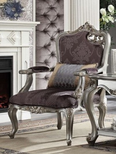 Picardy Antique Platinum Finish Velvet Chair with RAF Leaves