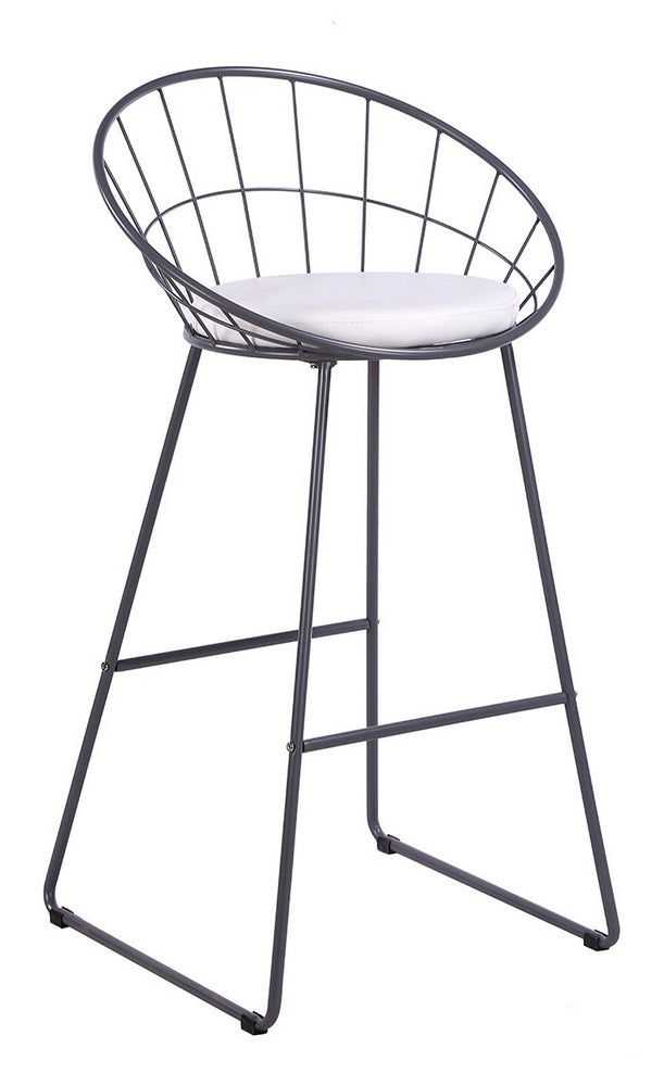 Nordic White Faux Leather/Gray Metal Bar Stool