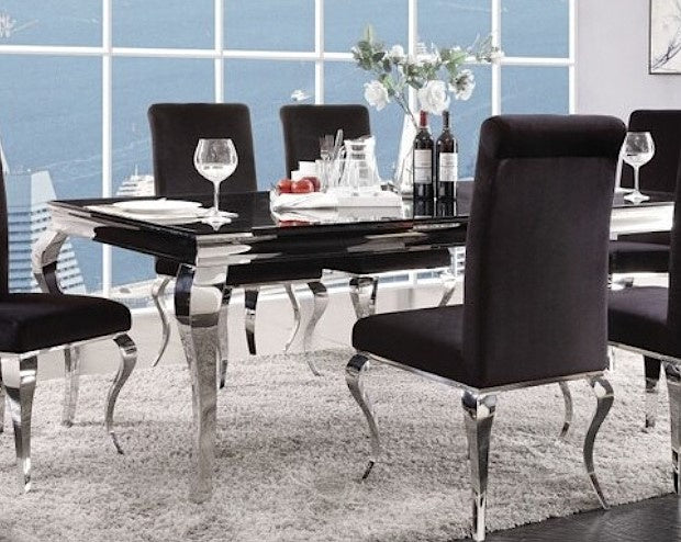 Fabiola Black Glass/Chrome Stainless Steel Dining Table