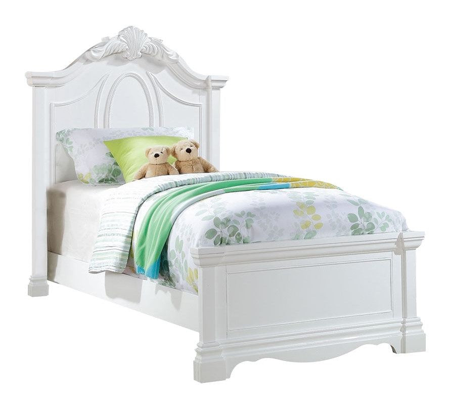 Estrella White Wood Full Bed with Arched Headboard