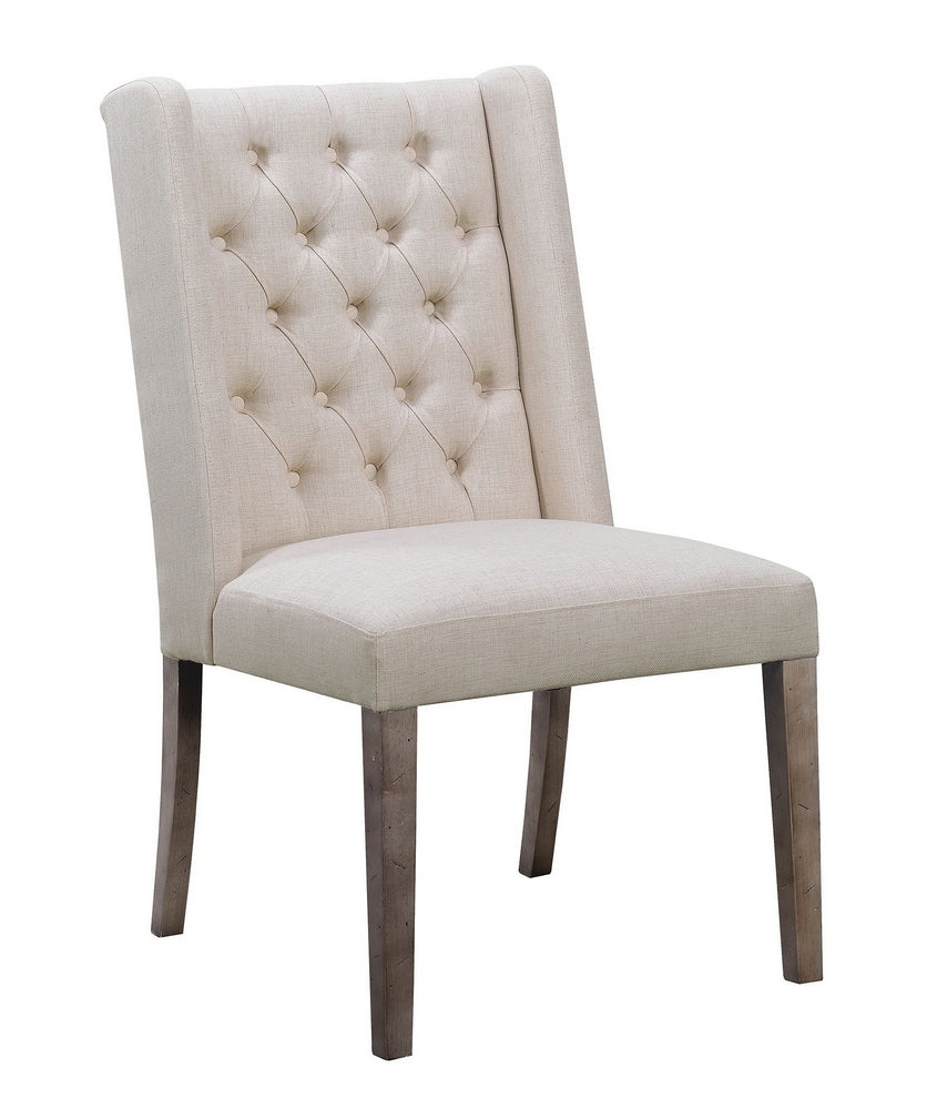 Burnham 2 Beige Linen-Like Fabric Button Tufted Side Chairs