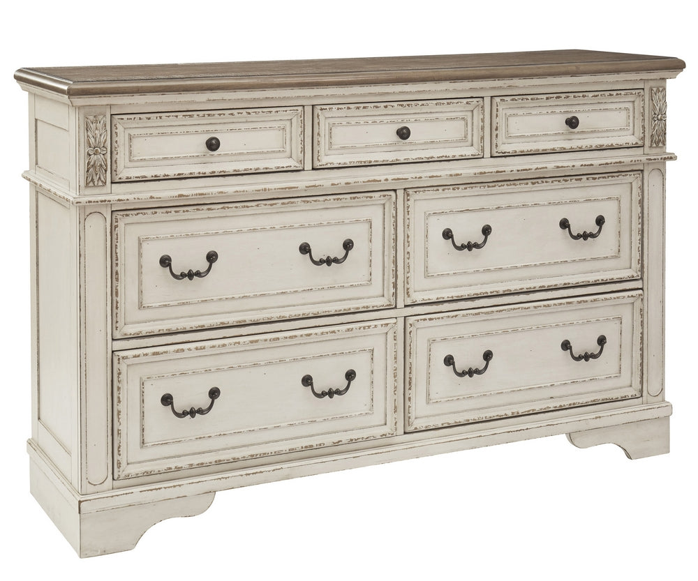 Realyn Natural Oak/Chipped White Wood 7-Drawer Dresser