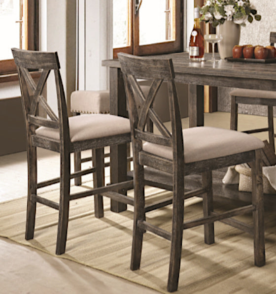 Martha II 2 Beige Fabric/Weathered Gray Counter Height Chairs