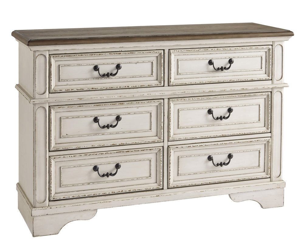 Realyn Natural Oak/Chipped White Wood 6-Drawer Dresser