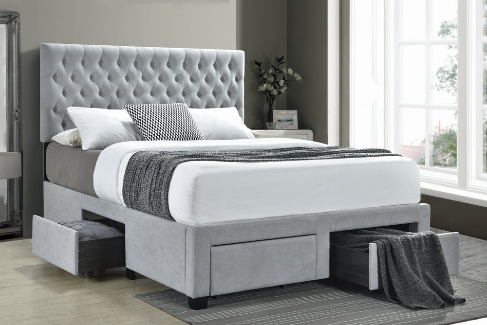 Shelburne Light Grey Fabric Upholstered Queen Storage Bed