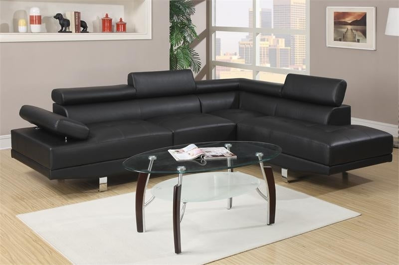 Annamaria Black Faux Leather RAF Sectional Sofa