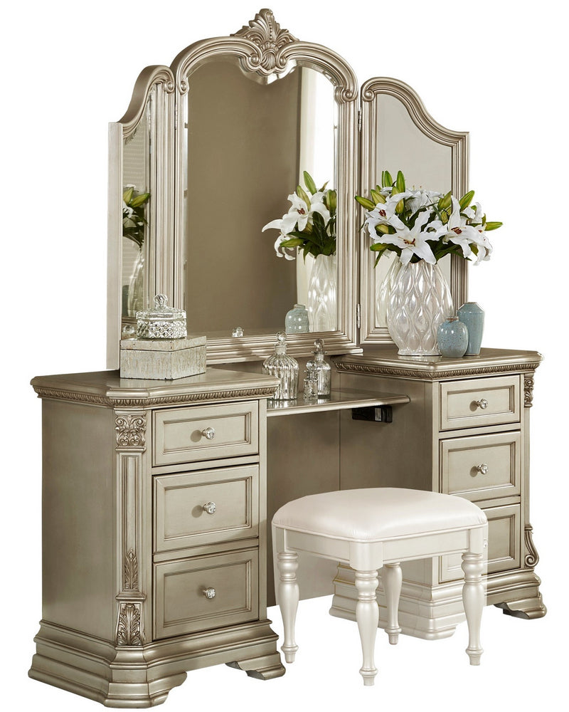 Antoinetta Champagne Wood Vanity Table with Mirror