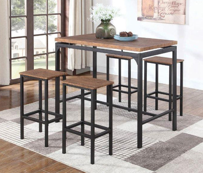 Bryndis 5-Pc Weathered Chestnut/Black Metal Bar Table Set