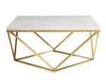 Brynn White Faux Marble Top Coffee Table with Brass Metal Base