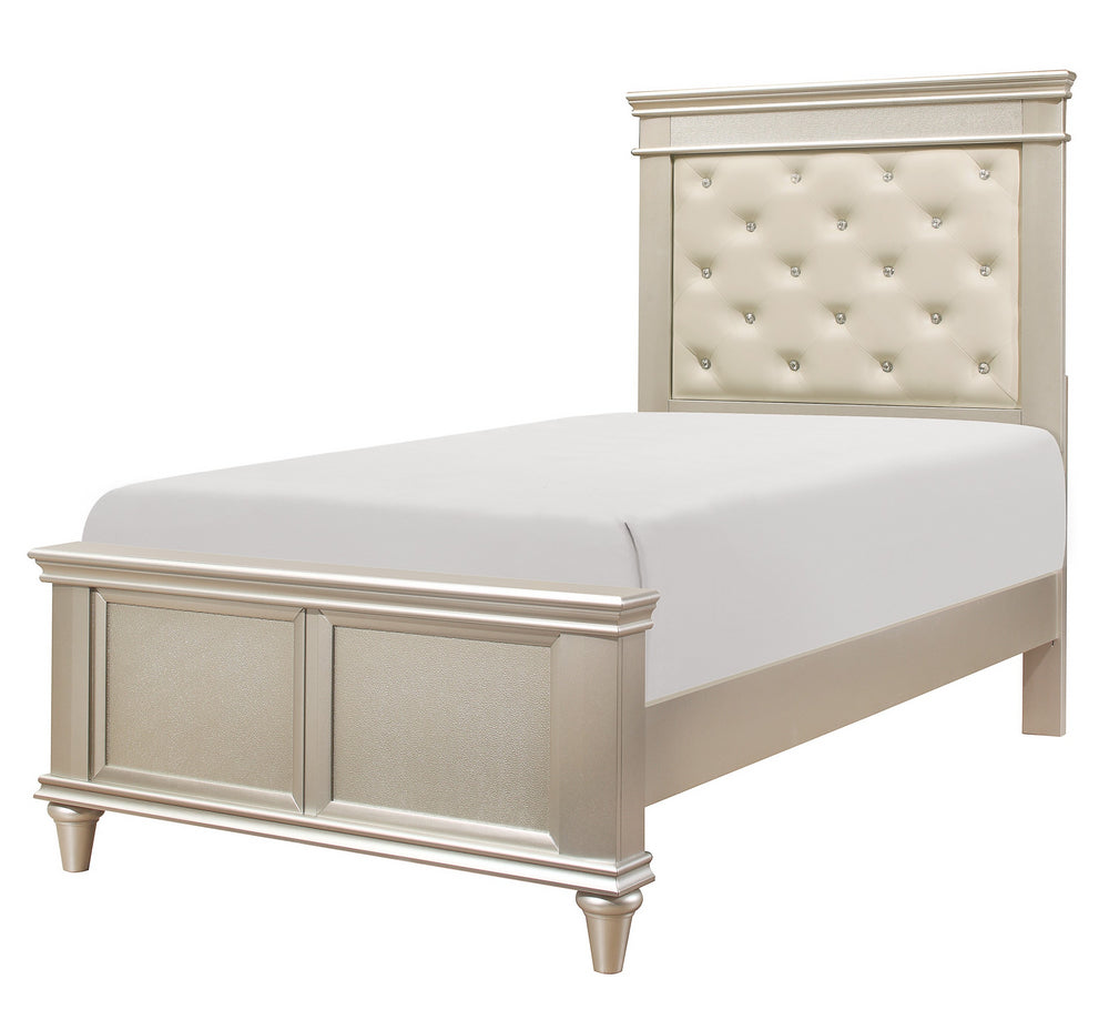 Celandine Off-White Faux Leather/Silver Wood Twin Bed