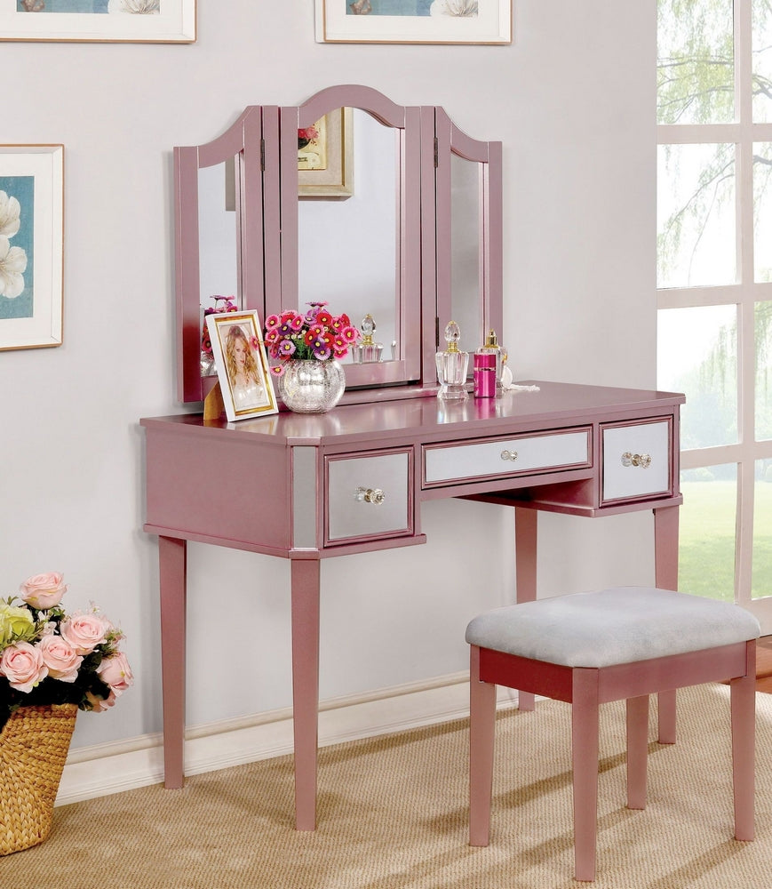 Clarisse Rose Gold Vanity with Mirror & Stool