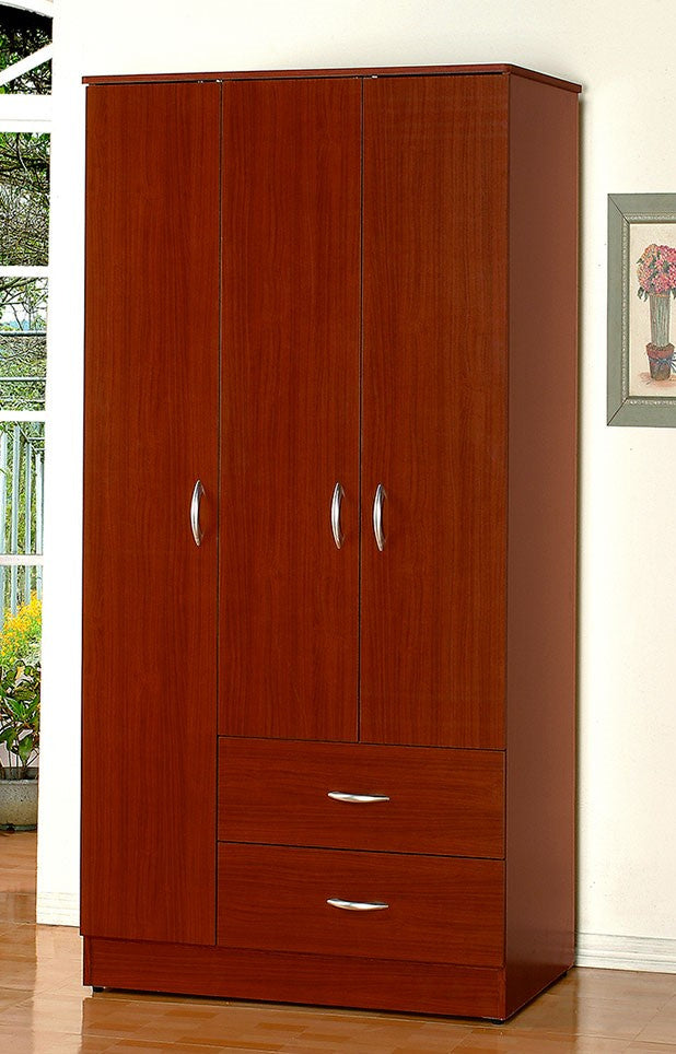 Donelle Cherry Finish Wood 3-Door Wardrobe