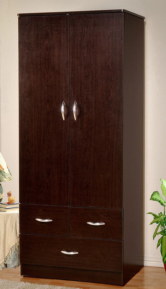 Donelle Espresso Finish Wood 2-Door Wardrobe