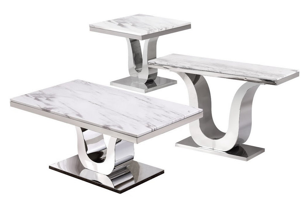 Tovia 3-Pc White Faux Marble Table Set