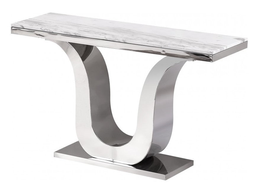 Tovia White Faux Marble Console Table