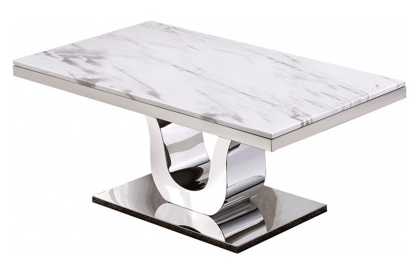 Tovia White Faux Marble/Chrome Coffee Table