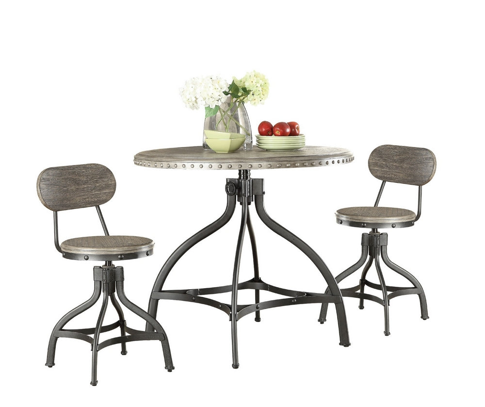 Fatima 3-Pc Gray Oak Wood/Metal Counter Height Table Set