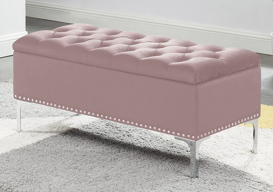 Floella Pink Velvet Tufted Accent Bench with Storage