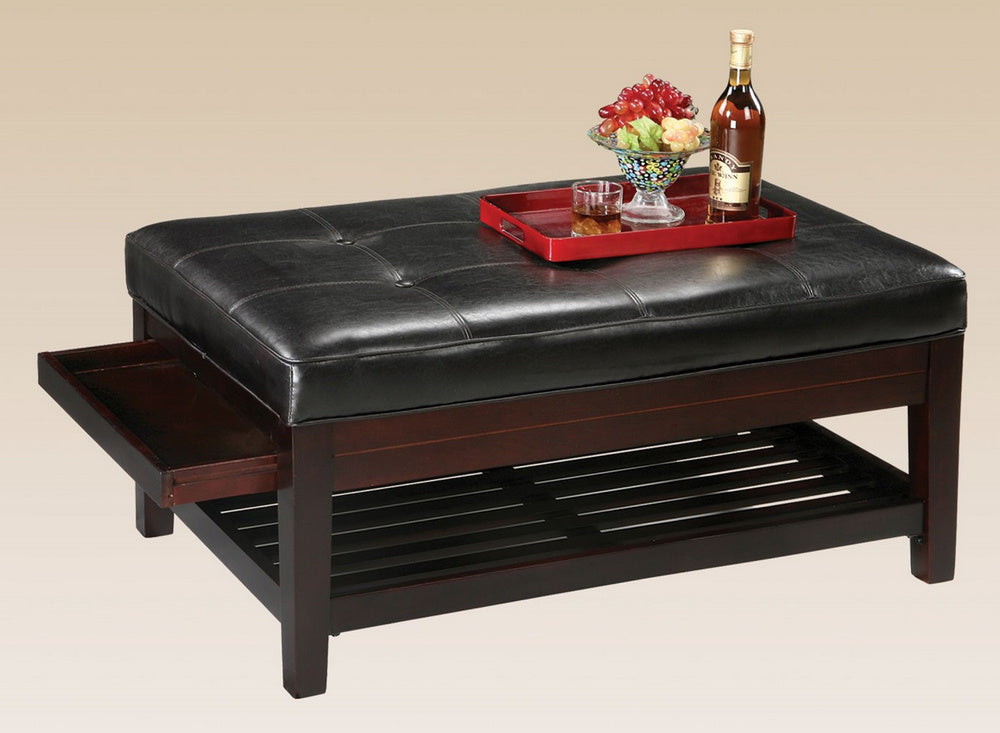 Florence Espresso PU Leather Ottoman w/Storage