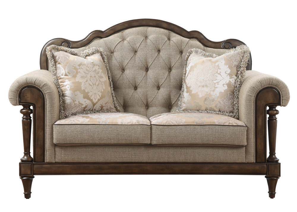 Heath Court Neutral Hued Brown Textured Fabric Loveseat